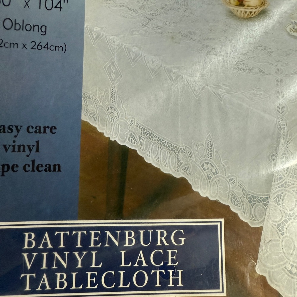 Battenburg Vinyl Lace Tablecloth 60x104 NWT WHITE